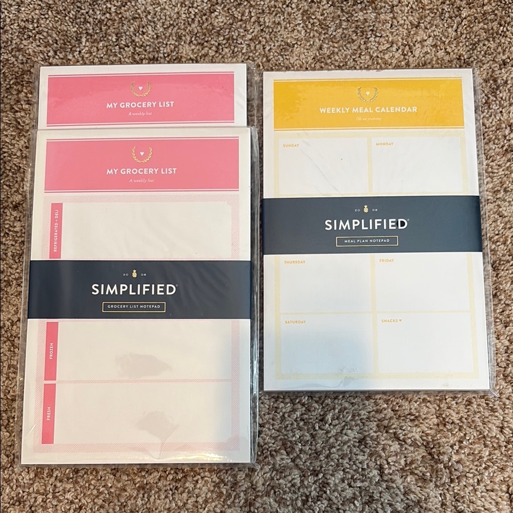 Pink and Yellow Weekly Meal Calendar and Grocery List Set